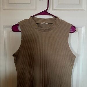 Mi Ami Ribbed Beige Tank Top